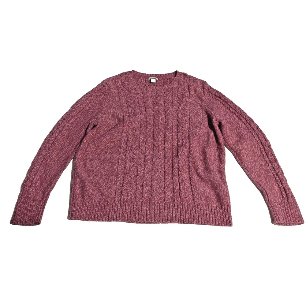 LL Bean Cable Knit Sweater Pink chunky Women's XL Petite fisherman grannycore